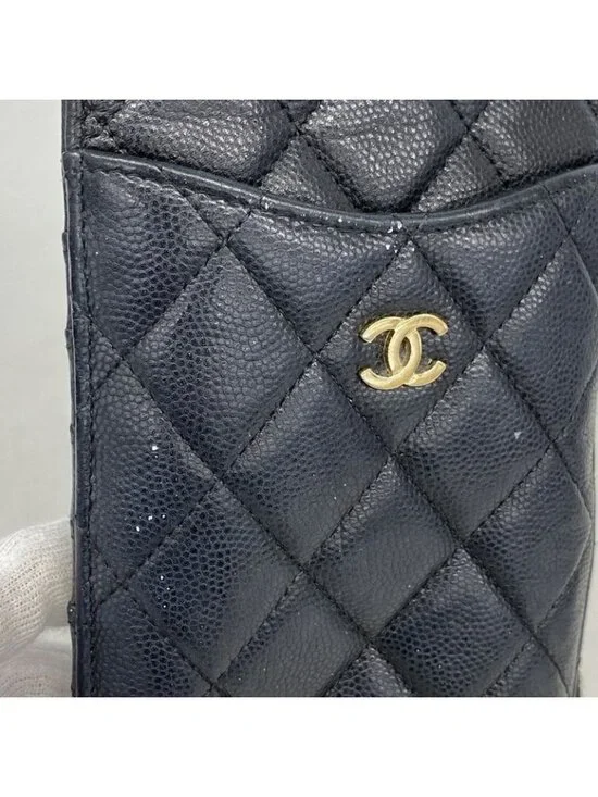 Chanel Wallet Quilted Caviar Leather Black Champagne Gold - Picture 7 of 9